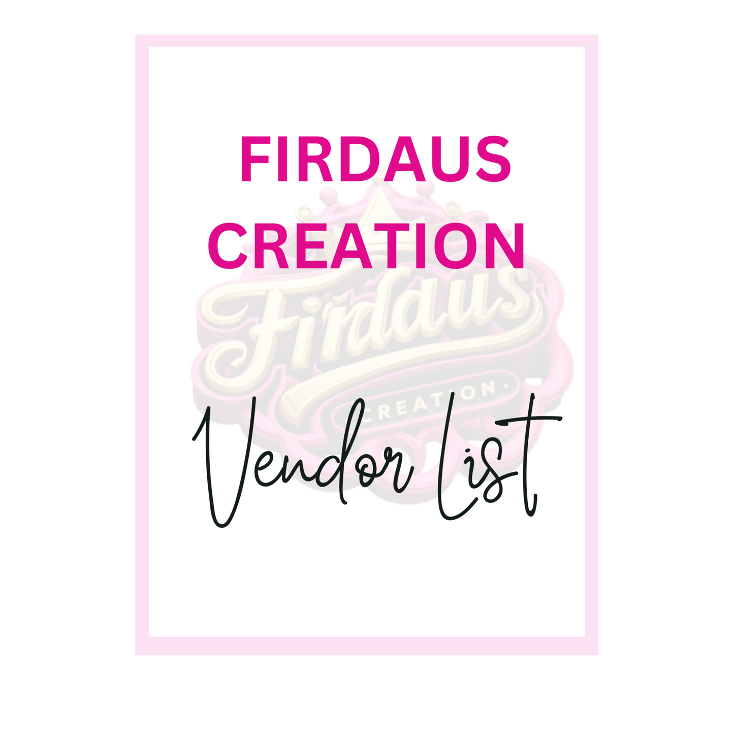 Firdaus Creation Vendor List (Digital Download)