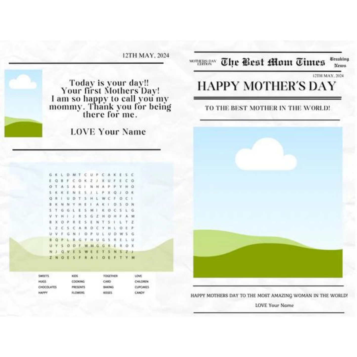 Newspaper Frame/Card Mother’s & Father’s Day Editable Template (Canva)