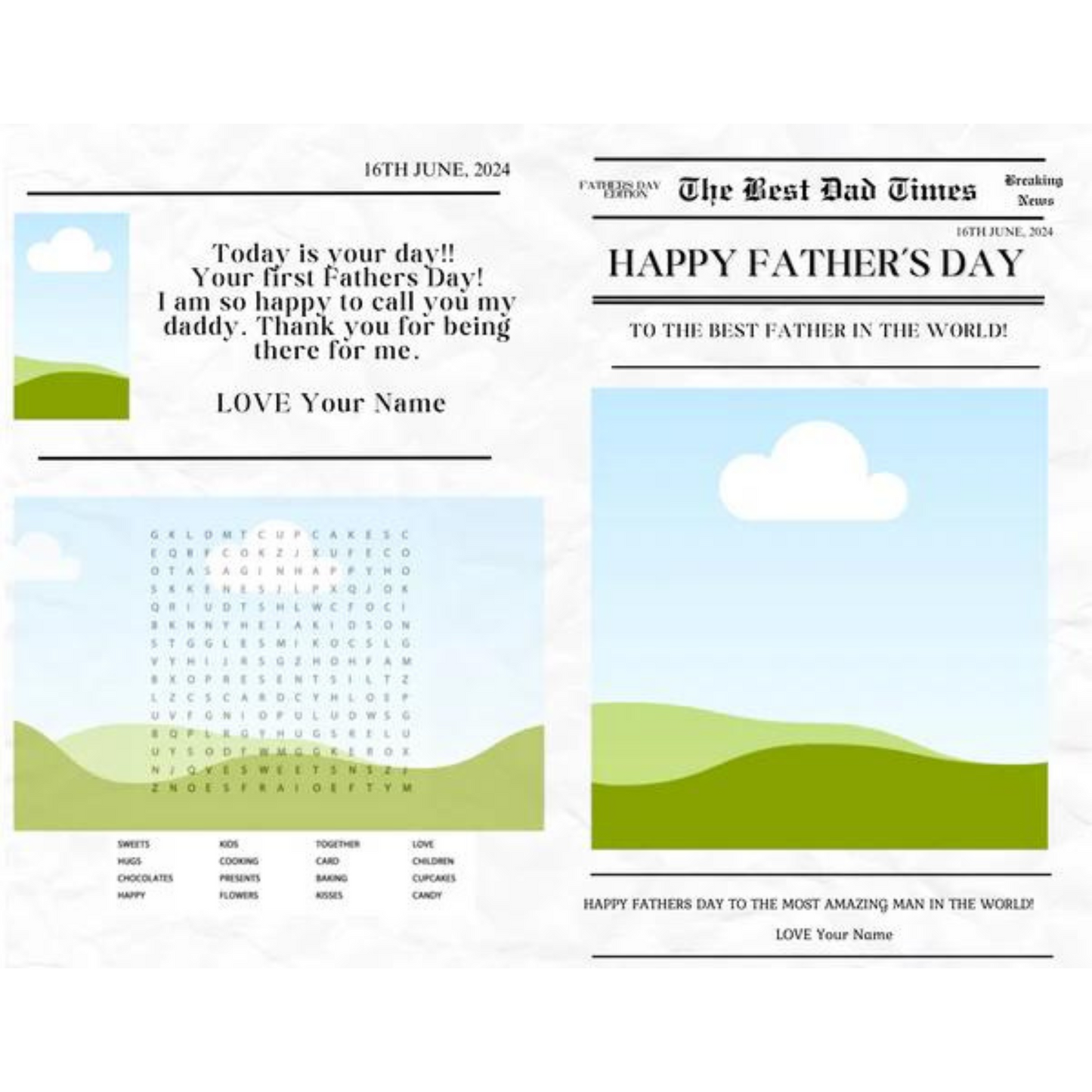Newspaper Frame/Card Mother’s & Father’s Day Editable Template (Canva)