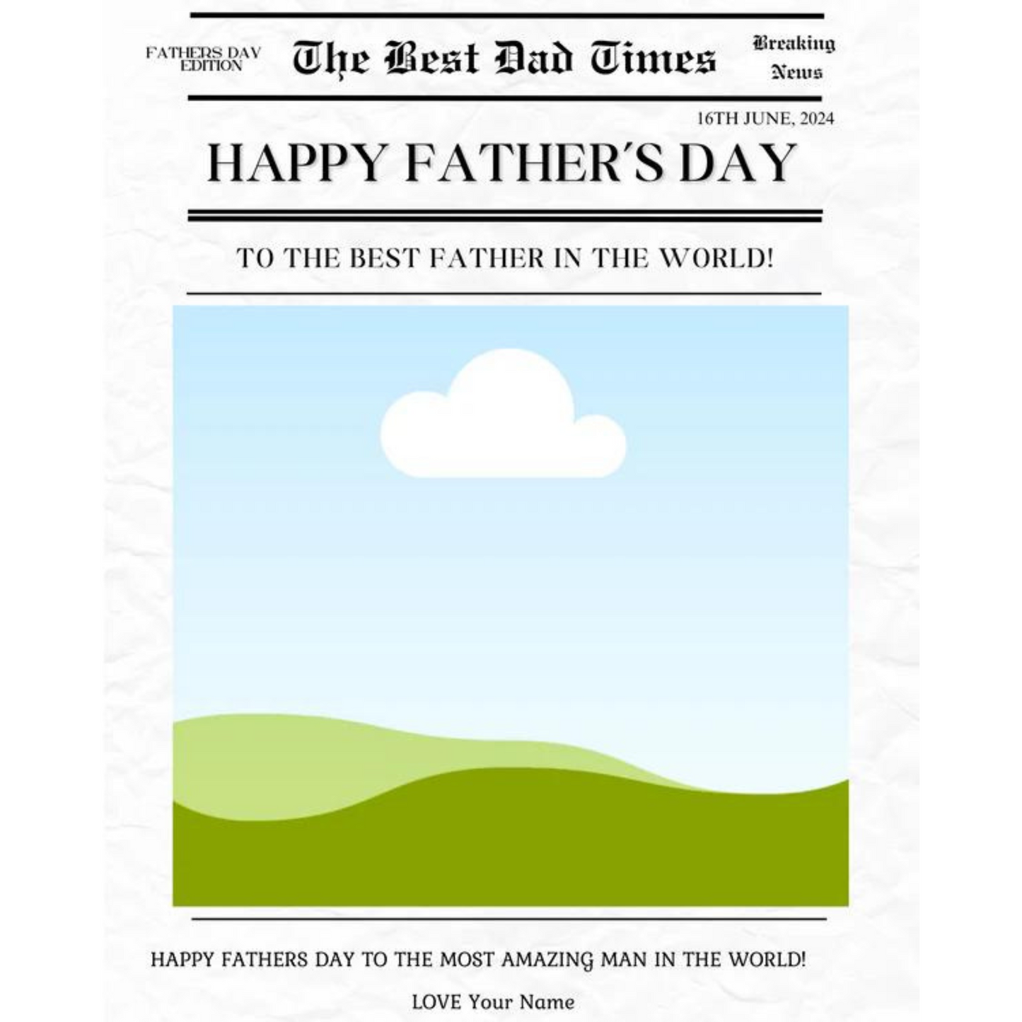 Newspaper Frame/Card Mother’s & Father’s Day Editable Template (Canva)