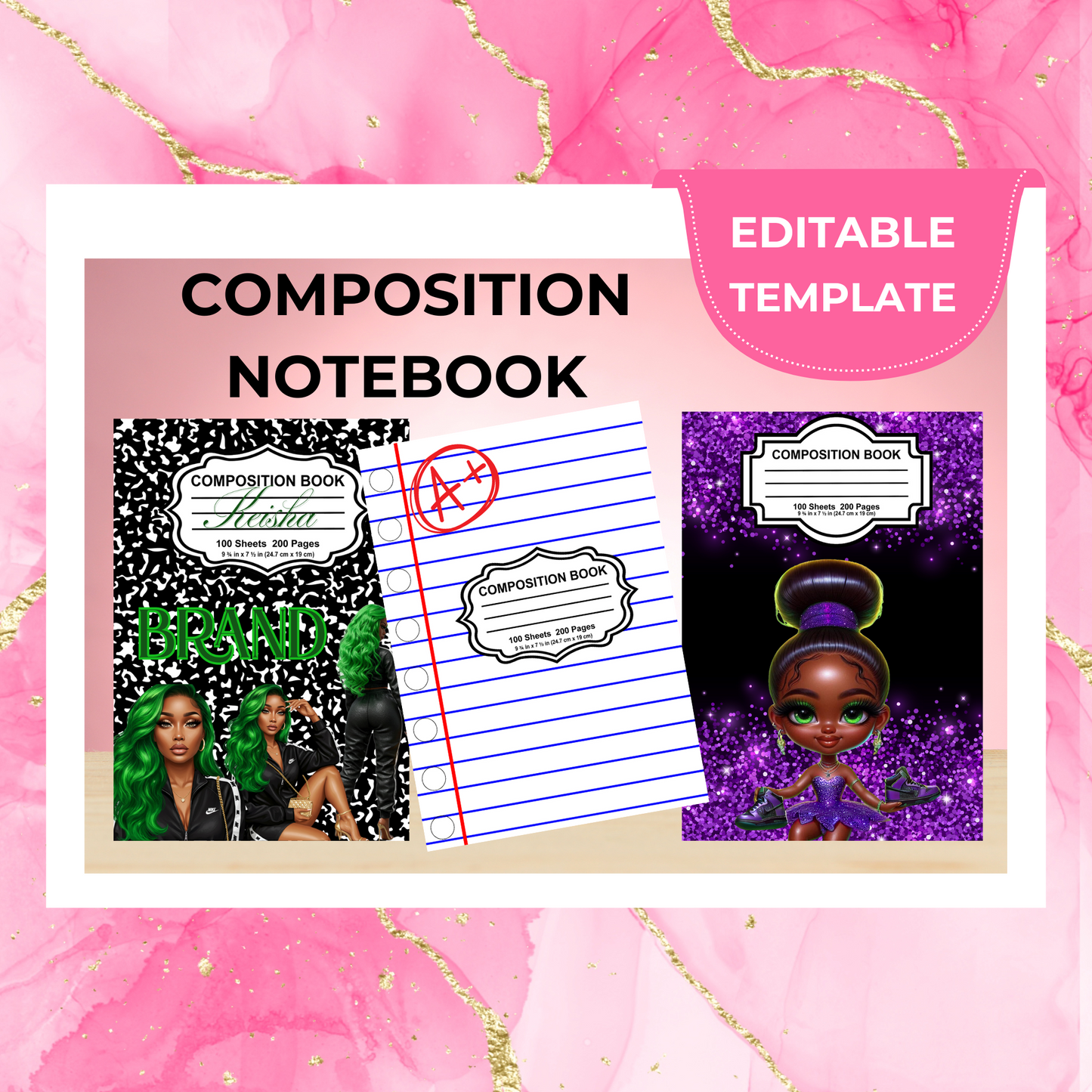 Composition Notebook Template 42 Editable design