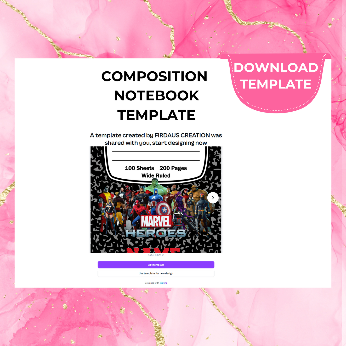Back 2 School Composition Notebook Templates with labels and designs