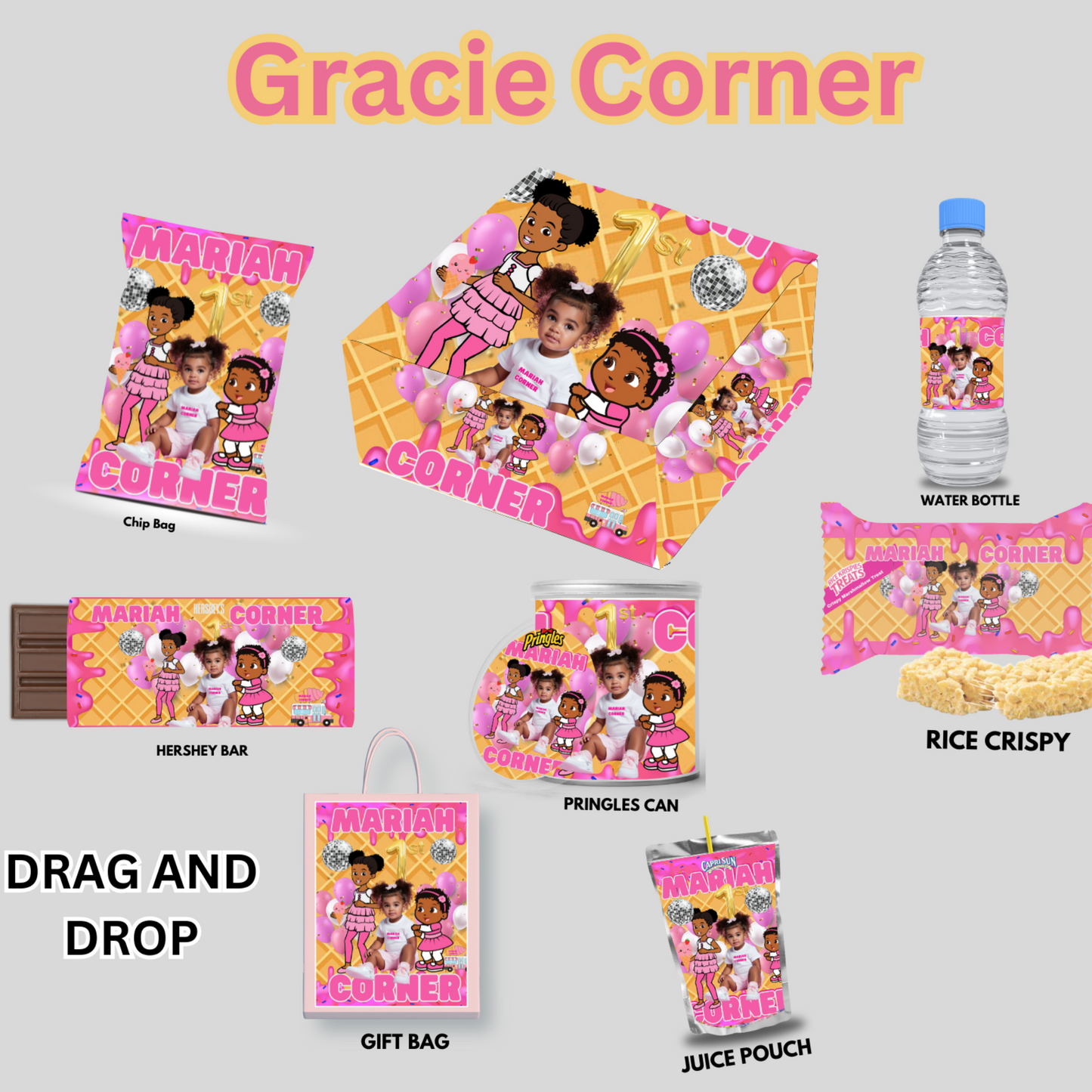 Gracie Corner Bundle Party Favor Canva Design Templates plus mockup (8 editable templates and designs)