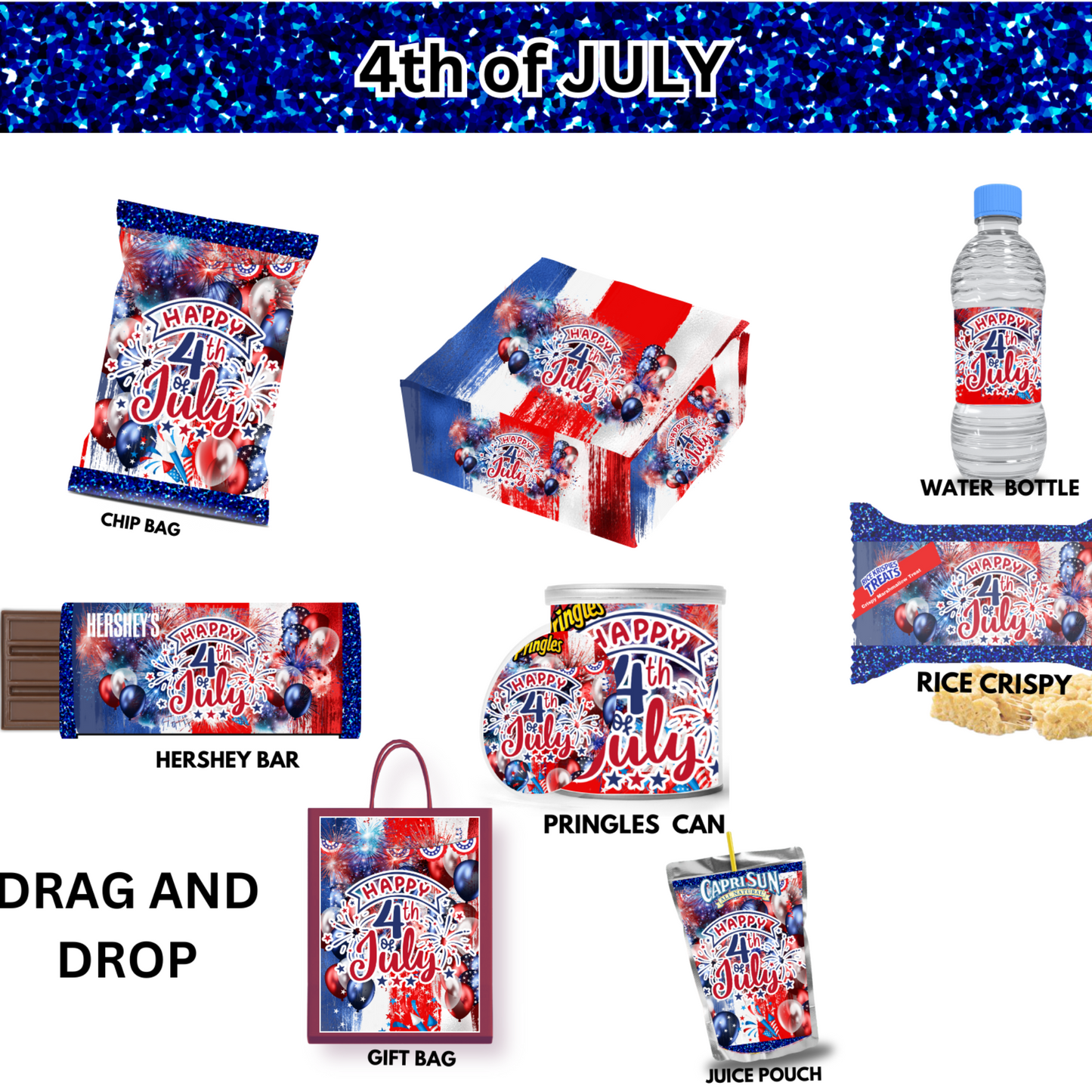 4TH of July Bundle Party Favor Canva Design Templates plus mockup (10 editable templates and designs)