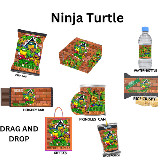Ninja Turtle Bundle Party Favor Canva Design Templates plus mockup (10 editable templates and designs)