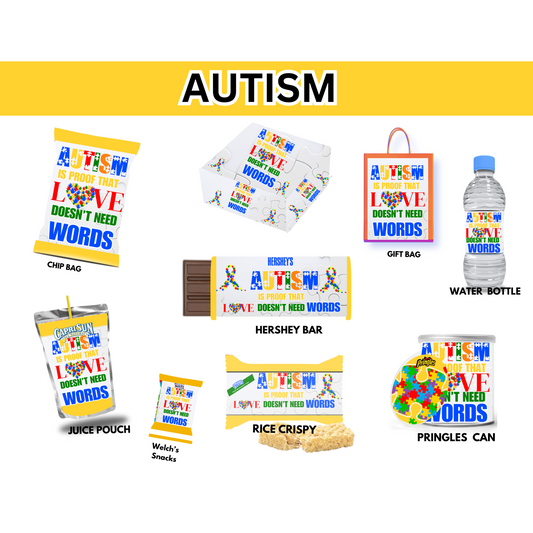Autism Bundle Party Favor Canva Design Templates plus mockup (9 editable templates and designs)