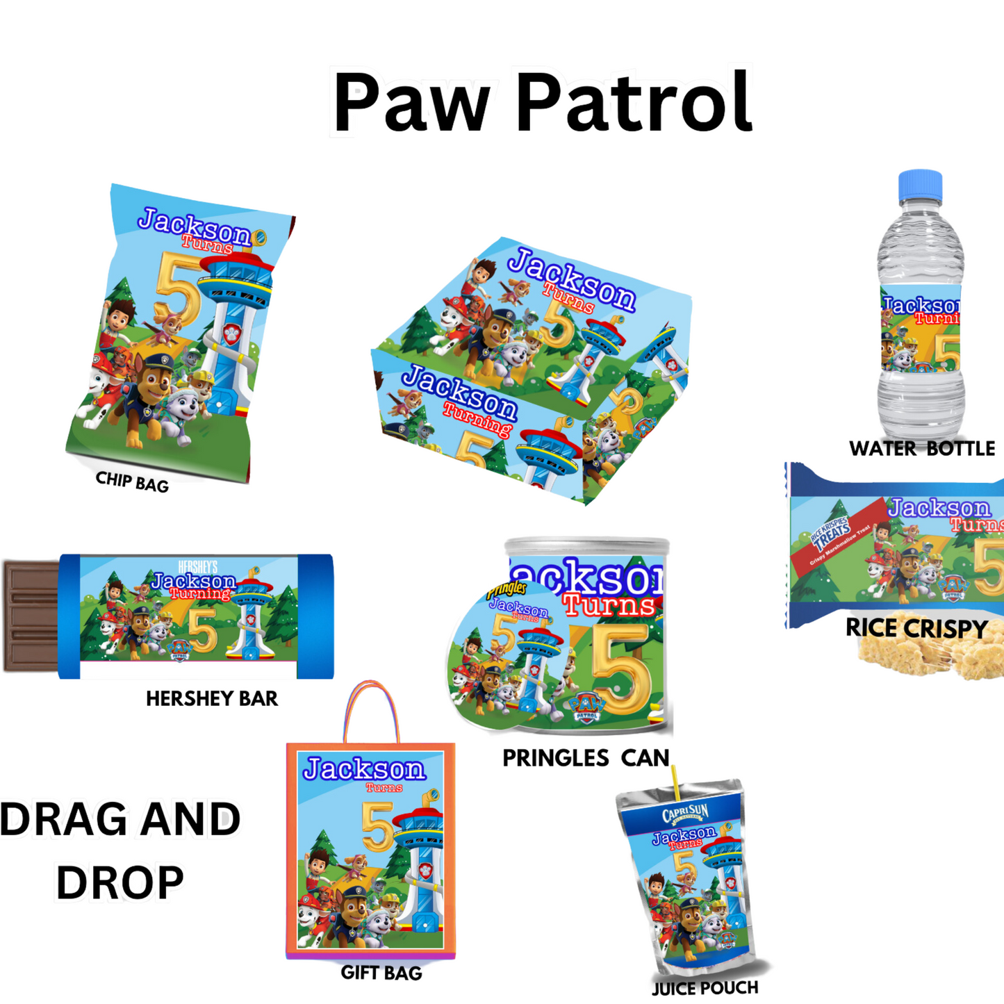 Paw Patrol Bundle Party Favor Canva Design Templates plus mockup (10 editable templates and designs)